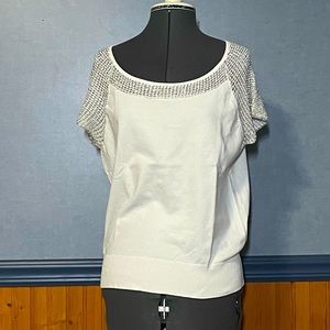 White and silver short sleeve sweater size medium